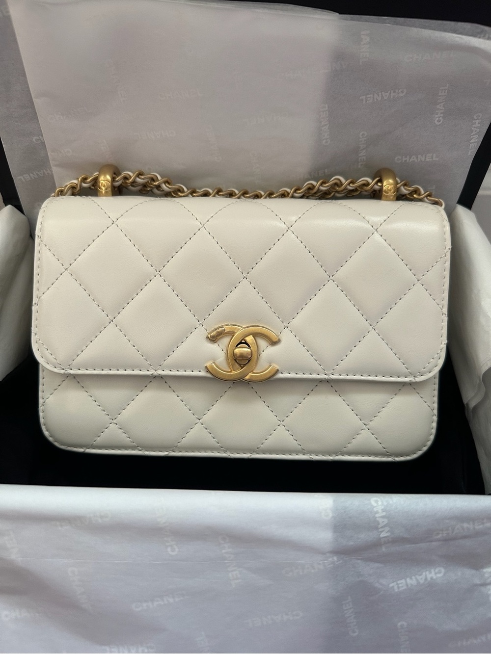 Chanel Perfect Fit flap bag white color